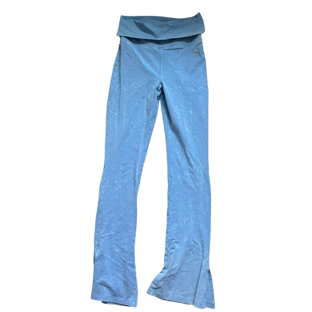 VS Pink Baby Blue Acid Wash Flared Fold Over Leggings